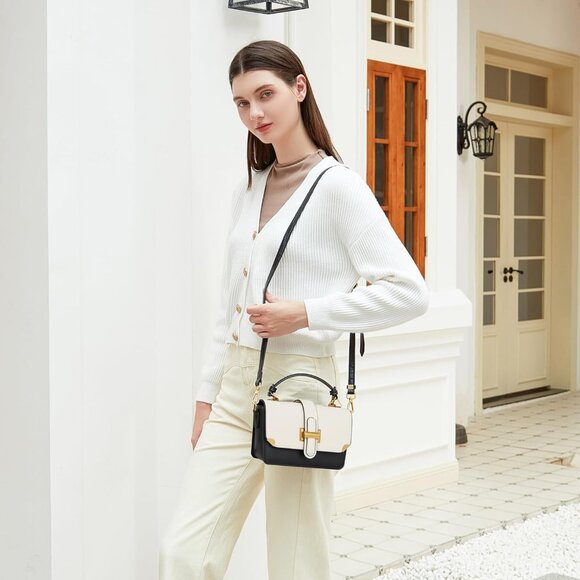 Women's Black Leather Satchel Small Classy Crossbody Bag Purse Fashion Handbag - Picture 2 of 7